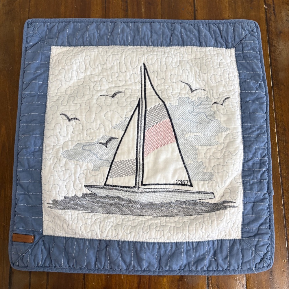 Donna Sharp Nautical Theme Throw Pillow Sham Case Seaside Sailboat Seagulls